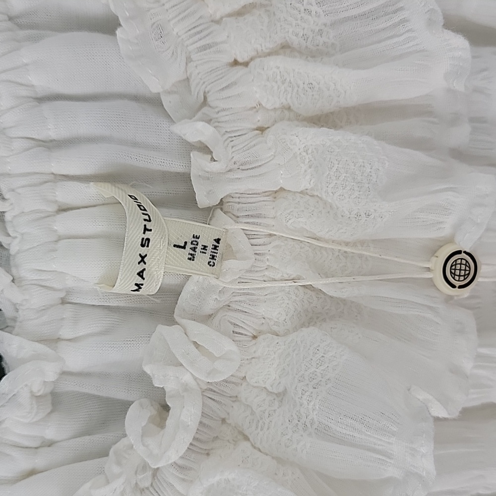 Max Studio White Gauzy Cotton Tiered Midi Dress Sz L Lined - Picture 4 of 10